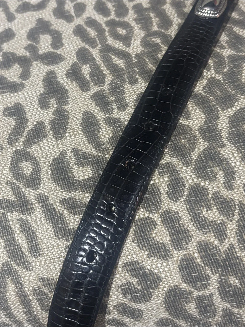 Vintage Brighton black belt embossed leather reptile snakeskin croc silver tone